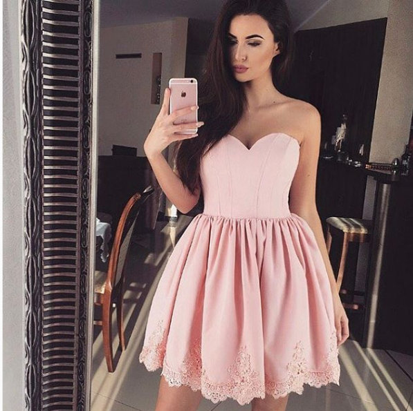 High Quality Sweetheart Dust Pink Prom Dress Dress,Short