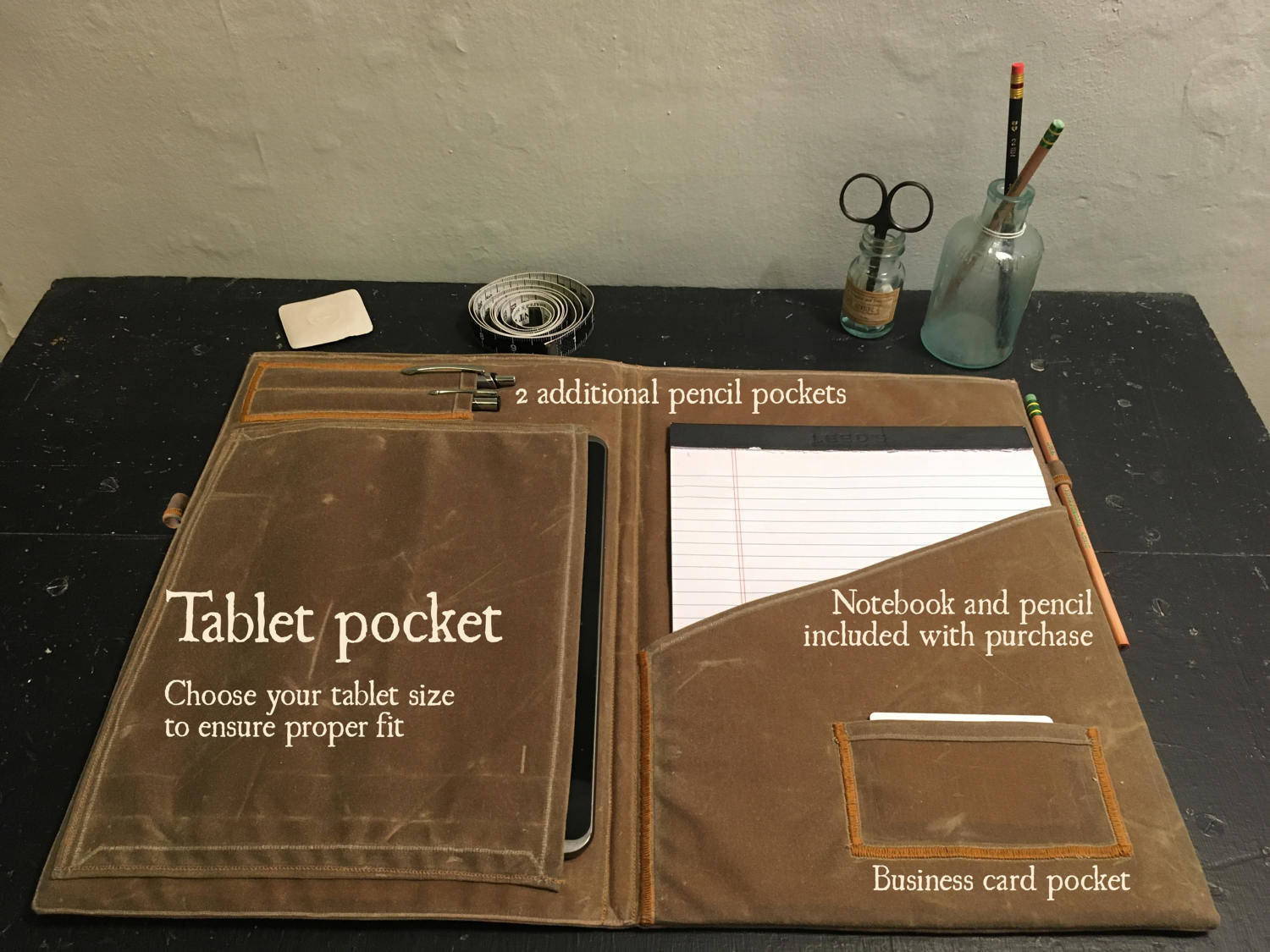 iPad Case, Portfolio, Legal Pad Portfolio, Waxed canvas, Notebook Cover