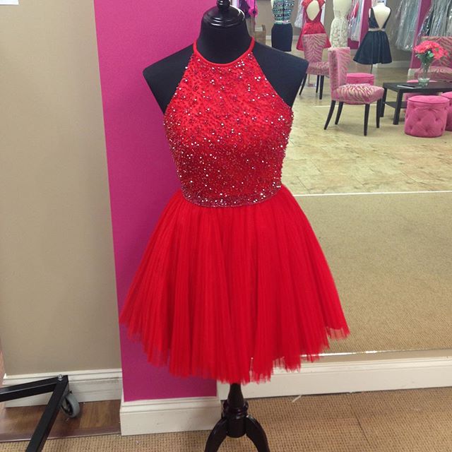 Short Halter Red Prom Dress