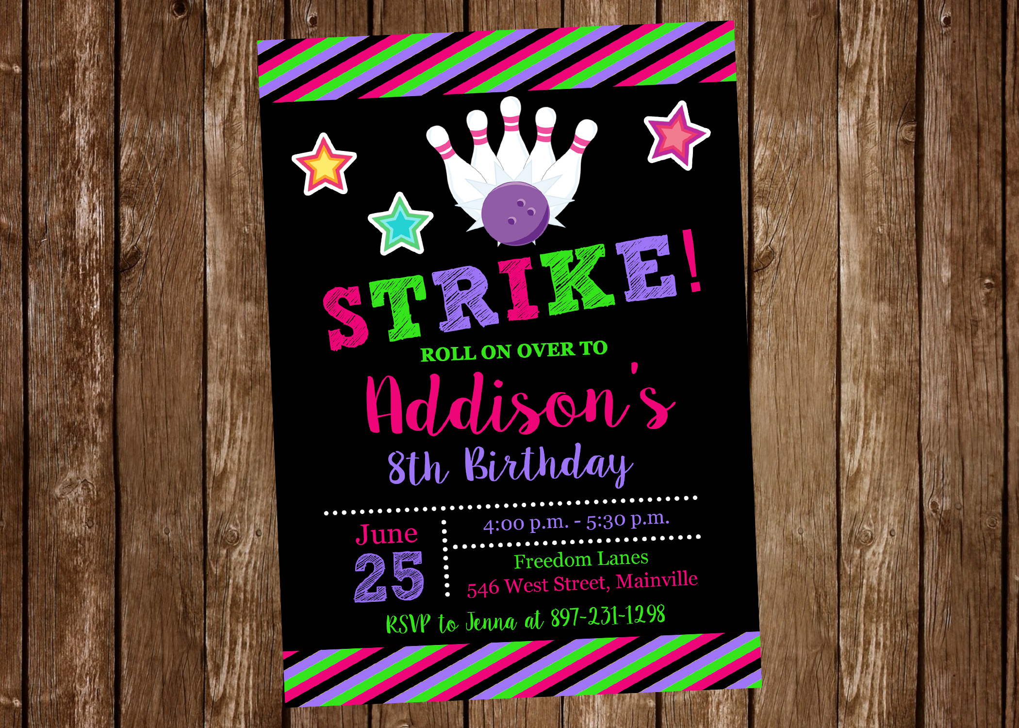 bowling birthday party invitation bowling girl invitation