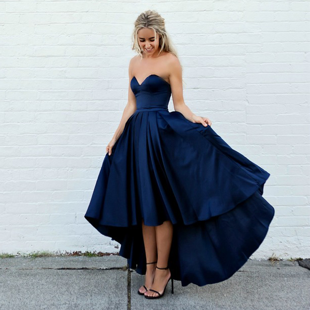 blue strapless homecoming dress