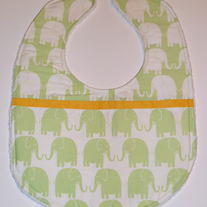Baby bib (light green, white and yellow fabric, terry cloth back)