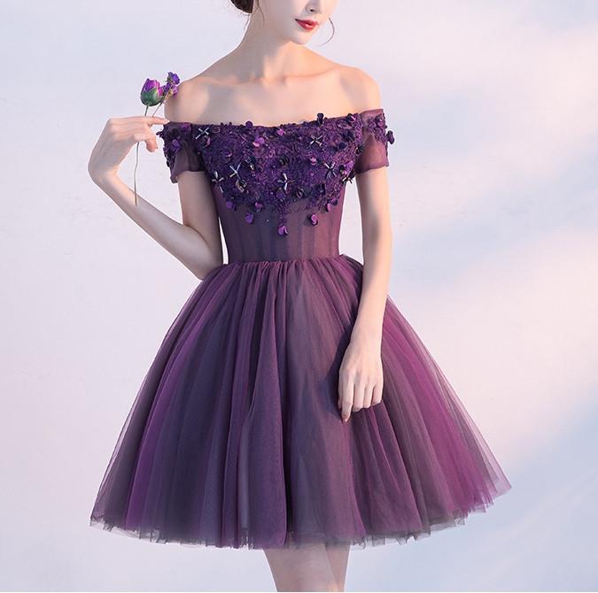 A-line Off-the-shoulder Short/Mini Short Tulle Homedress ...