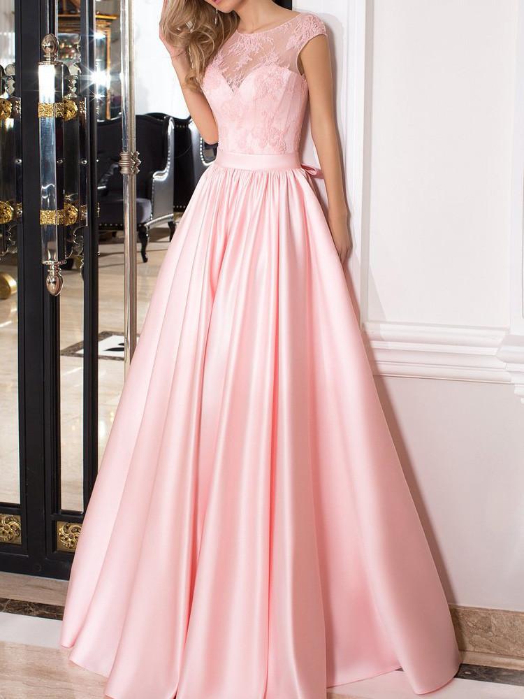 pink satin lace dress