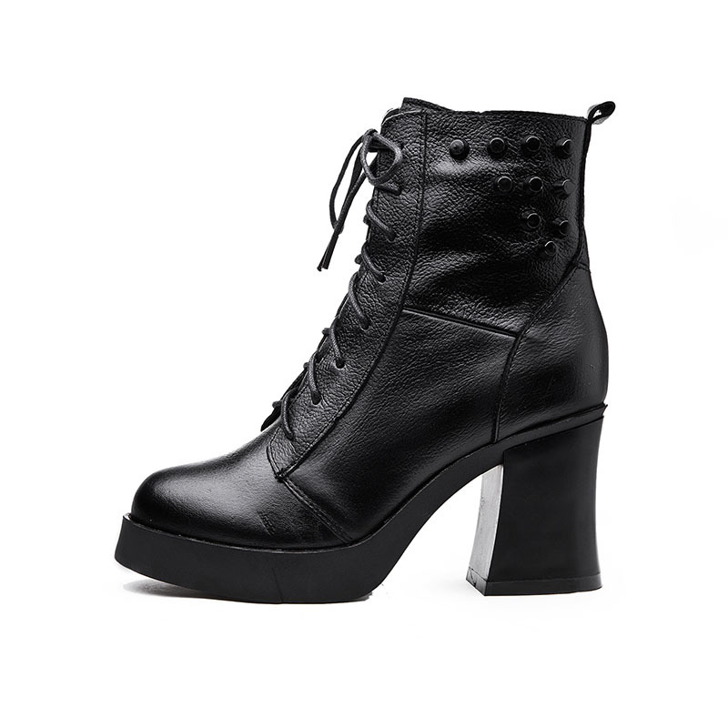 Rivet fashion black middle tube female boots · Eoooh · Online Store