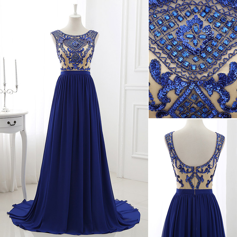 Blue Bateau Prom Dress