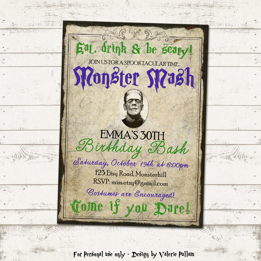 monster mash bash party invitation halloween party creepy vintage old paper loading zoom