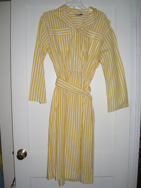 80s Yellow and White Striped Dress