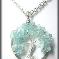 March Tree - Tree of Life Pendant in Blue Aquamarine and Sterling Silver Wire Wrapped