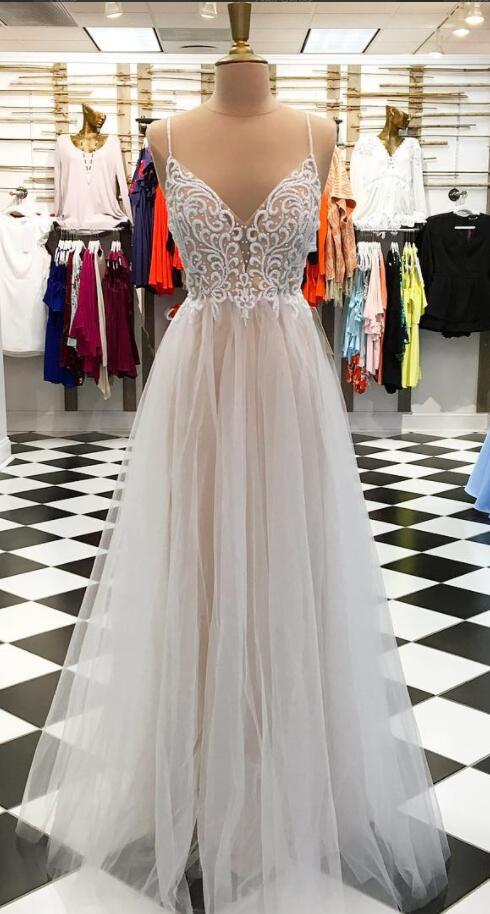 White Spaghetti Strap Prom Dresses