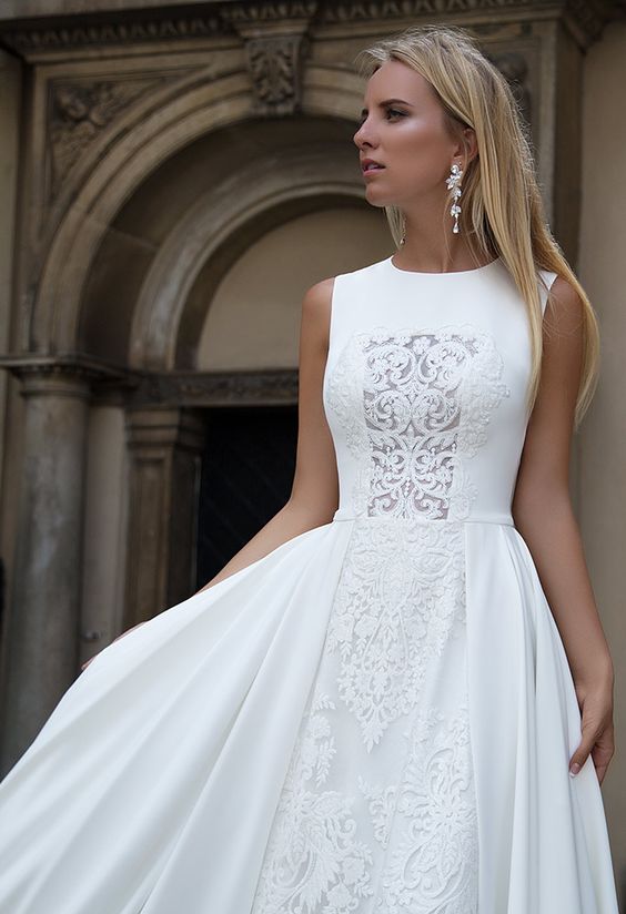 A Line Chiffon Wedding Dresses Crew Neck Lace Bridal Gowns · MissZhu
