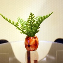 Handmade Potted Fern Plant in Wood Base