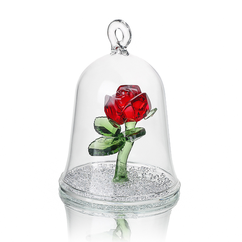 Crystal Beauty and the Beast Enchanted Red Rose Glass Sculpture in