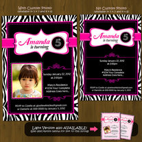 Hot Pink and Zebra Stripes birthday invitation
