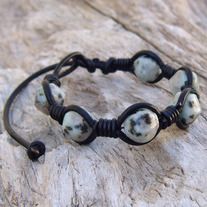 Kiwi Quartz Beaded Black Leather Bracelet