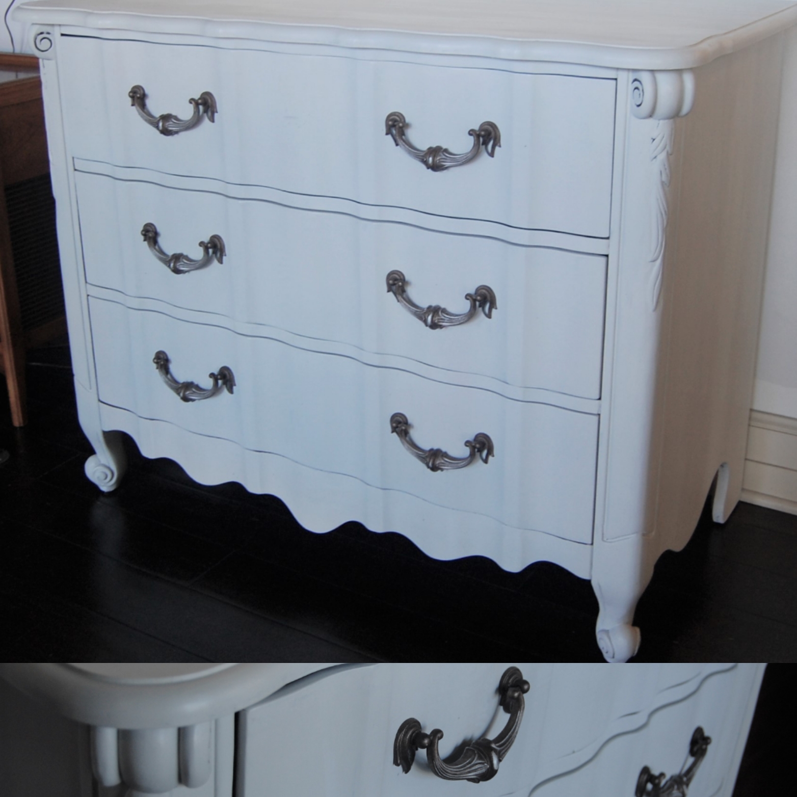 White Three Drawer French Provincial Lowboy Dresser White Three Drawer French Provincial Lowboy Dresser