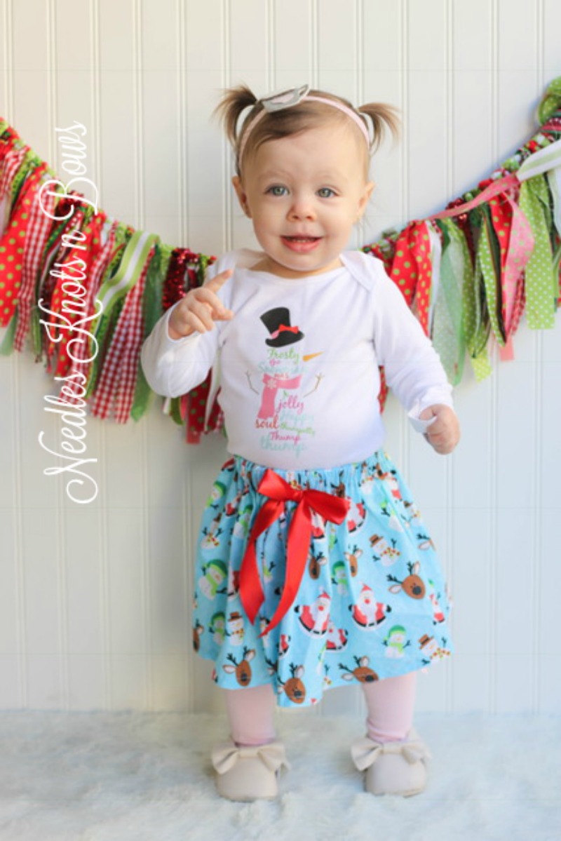 Girls Santa & Friends Christmas Skirt, Baby Girls Blue Christmas Skirt