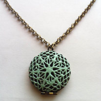 Mint Green & Brass Filigree Locket