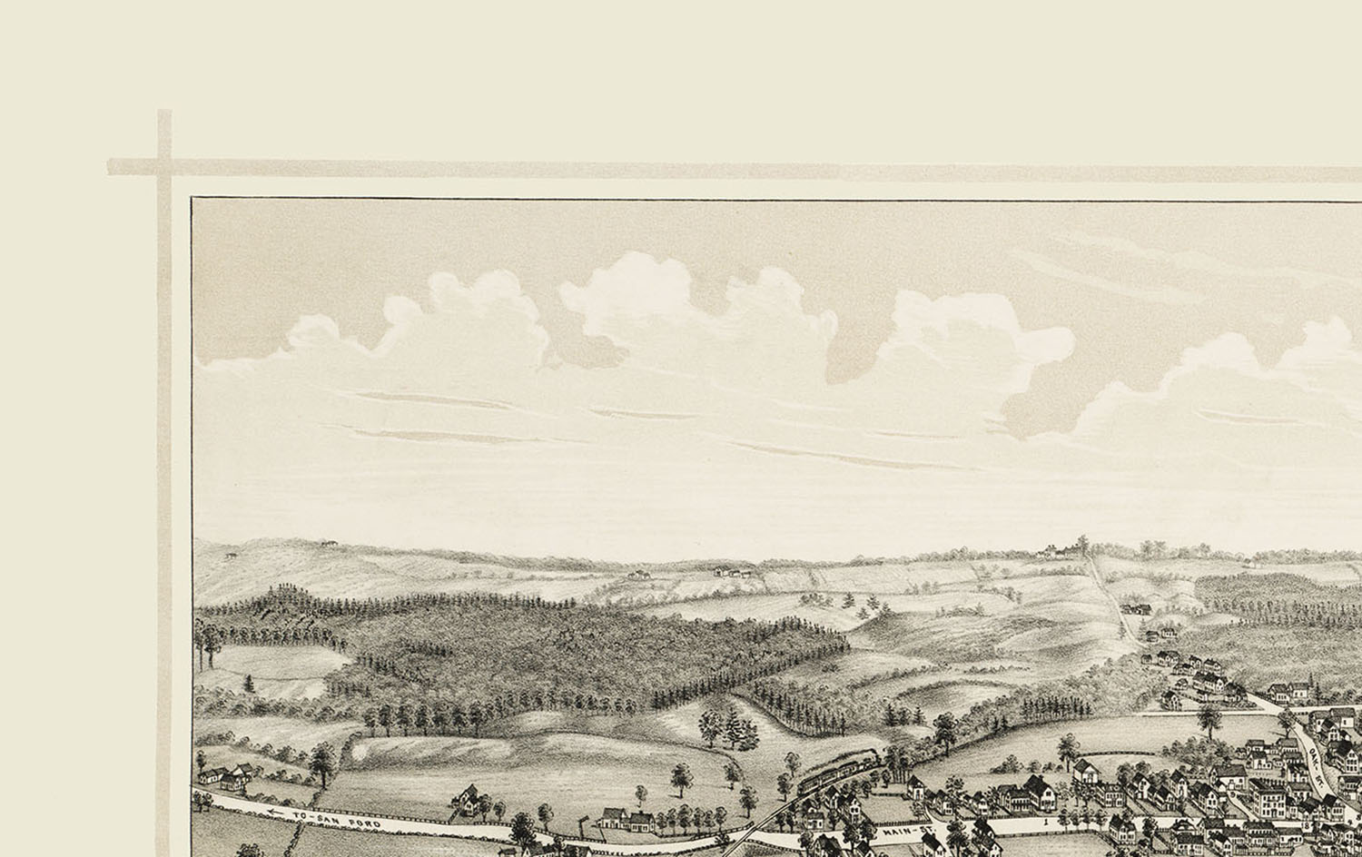 Springvale, Maine in 1888 Bird's Eye View Map, Aerial, Panorama