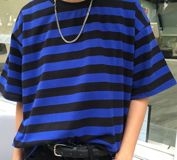 blue and black striped t shirt
