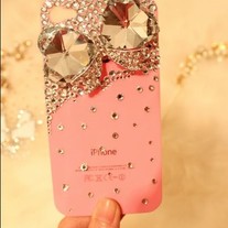 New Bling Bling Big Crystal Bow With Tiny Crystals Pink iPhone 4/4S Case (#438)