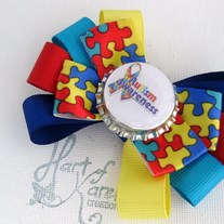 Multi Layer Tuxedo Bow "Autism Awareness" 