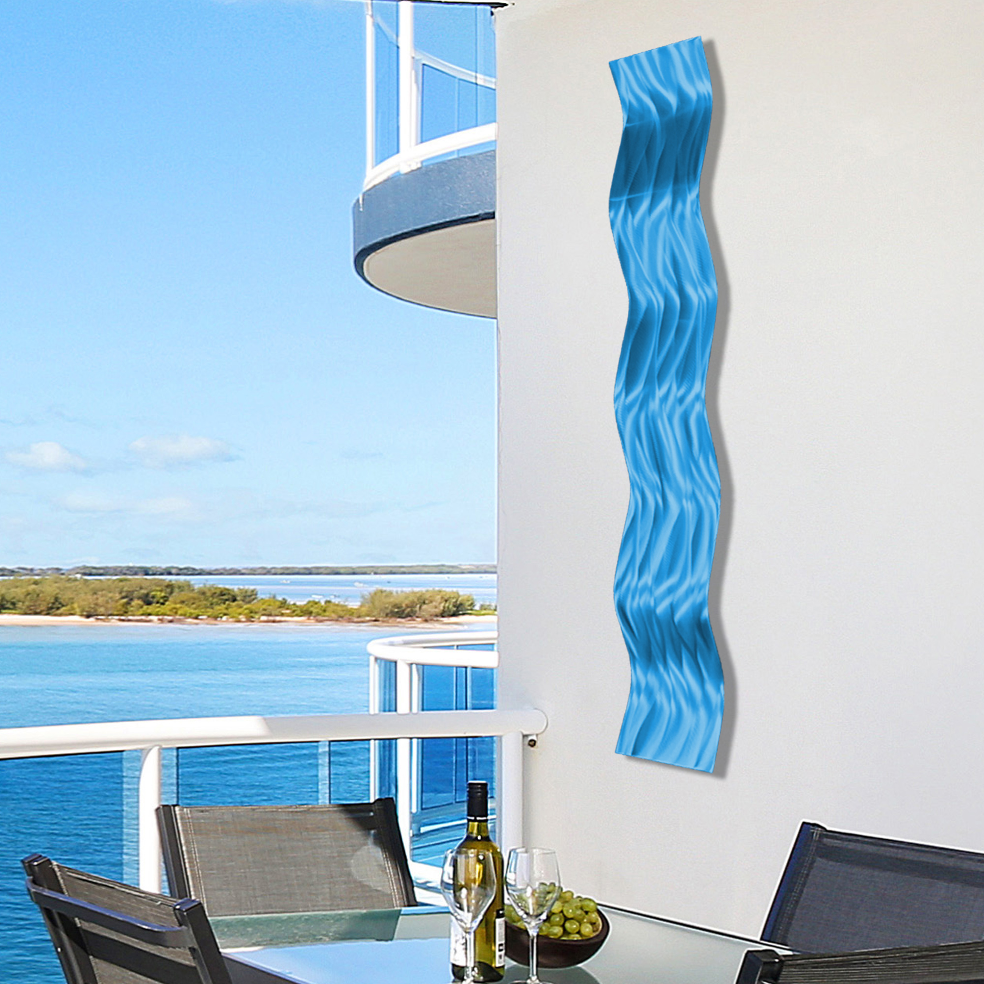 Affinity Aqua- Metal Wall Sculpture Art, Wavy Pieces, Abstract