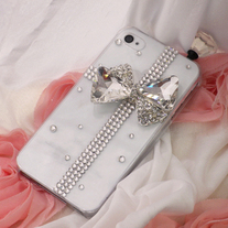 Bling Crystal Sparkle White Gift Box Bow Clear iPhone 4/4S Case (#682)