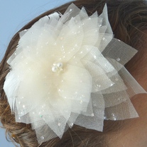 Ivory Flower Bridal Veil Fascinator with Swarovski Crystals and Marabou Feathers  - Thumbnail 4