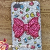 New Bling Crystal Sparkle Pink Rhinestones Bow Colorful Dots iPhone 4/4S Case