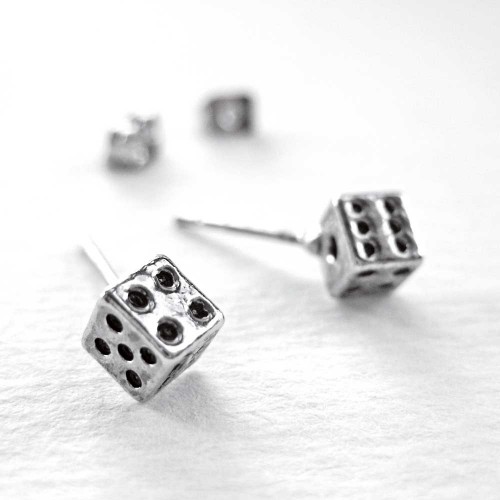 Small Dice Cube Stud Earrings in Silver · DOTOLY Animal Jewelry · The