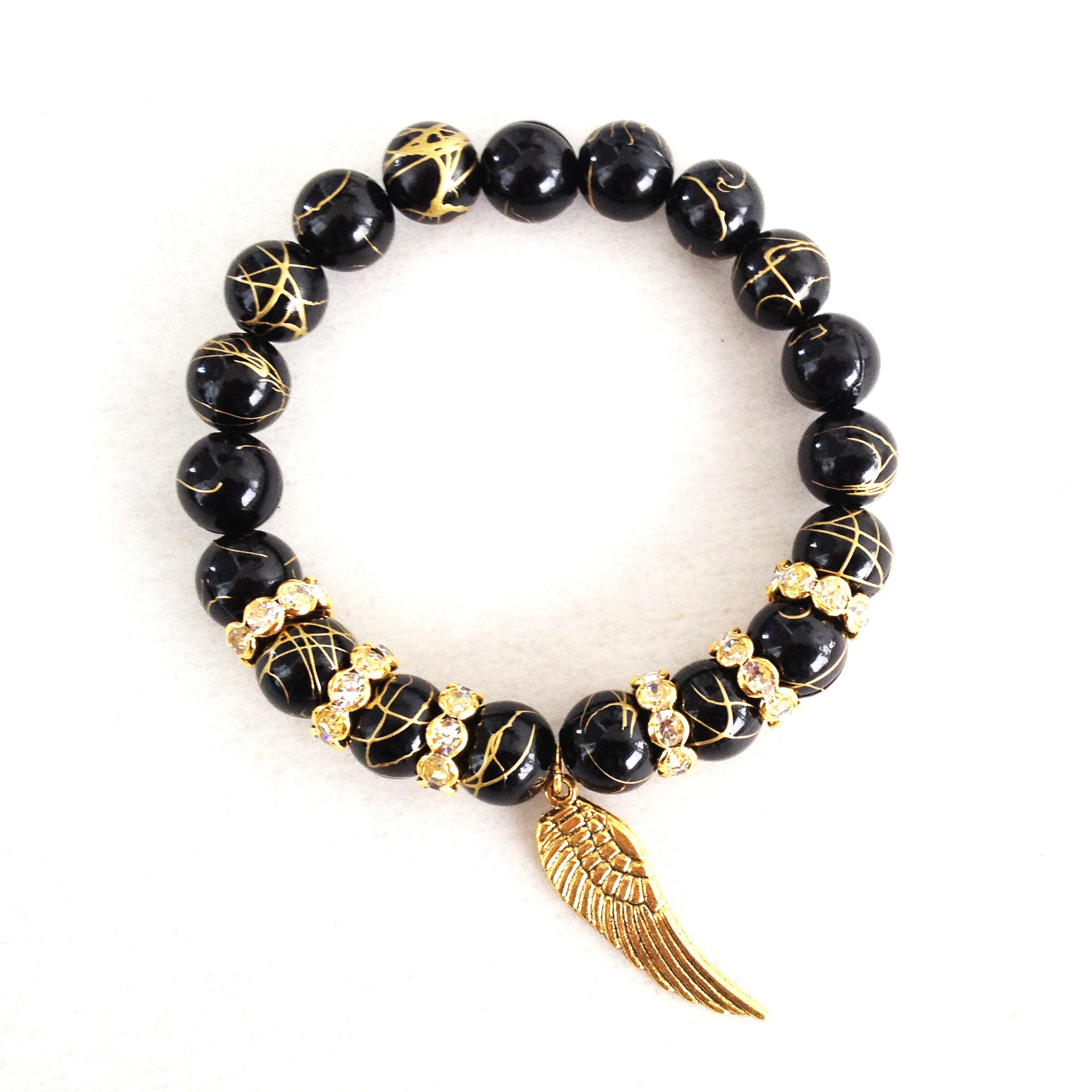 Black Beaded Bracelet With Charm images
