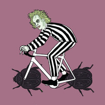 Beetlejuice on bike with beetle wheels, 5x5 print
