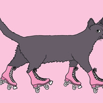 Cat on roller skates, 5x7 print