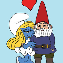 Smurfett and Garden gnomb in love, 5x7 print