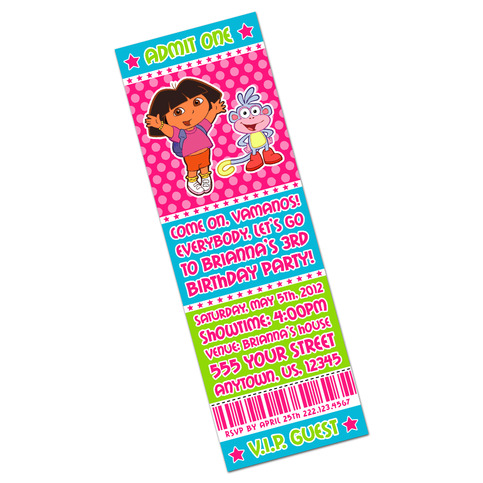 Dora  Explorer on Sweet Events   Dora The Explorer Ticket Invitations   Online Store