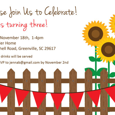 Sunflower Pennant Banner Birthday Invitations Country Rustic
