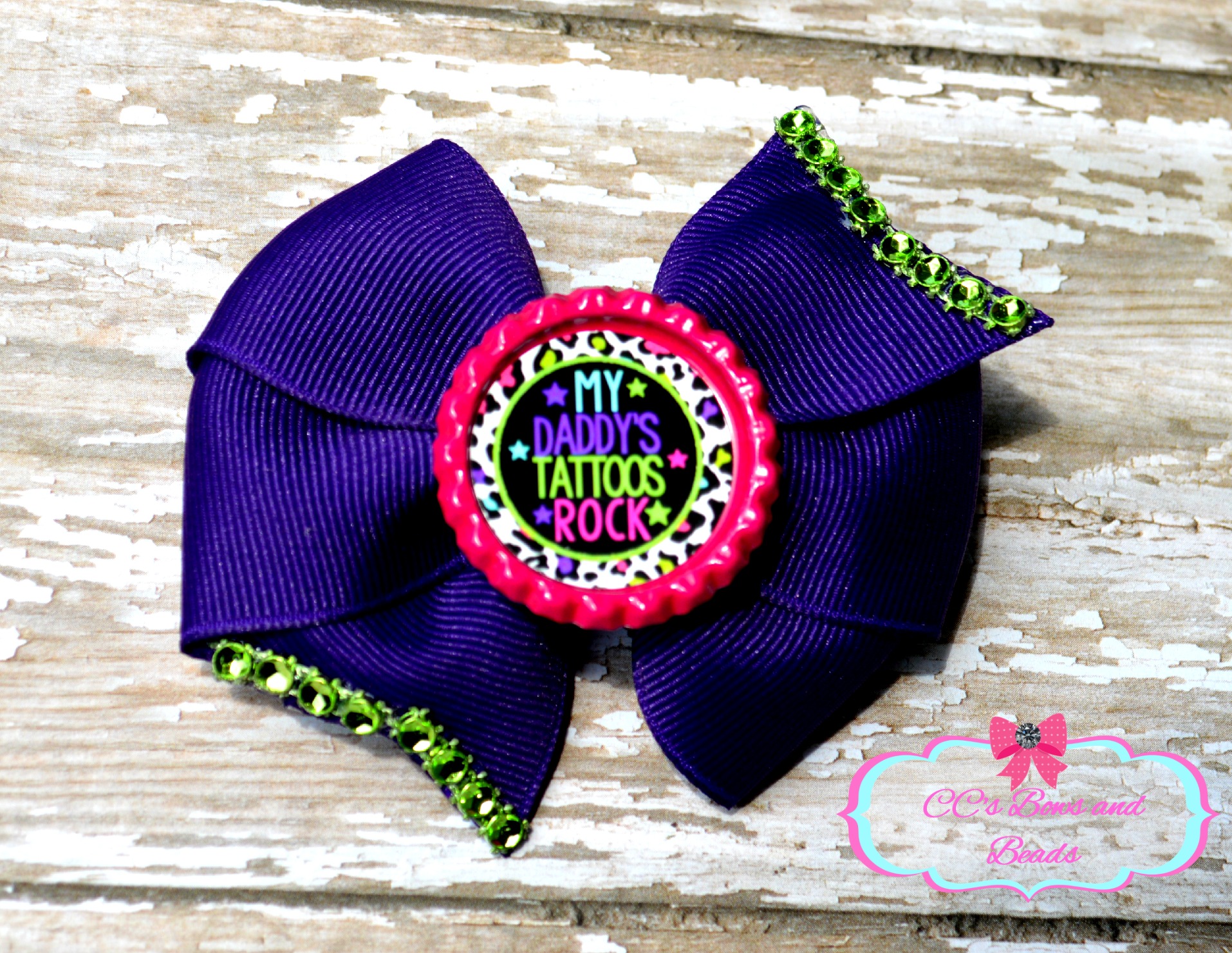 Handmade Girls Pinwheel Hair Bow Clip My Daddy S Tattoos Rock