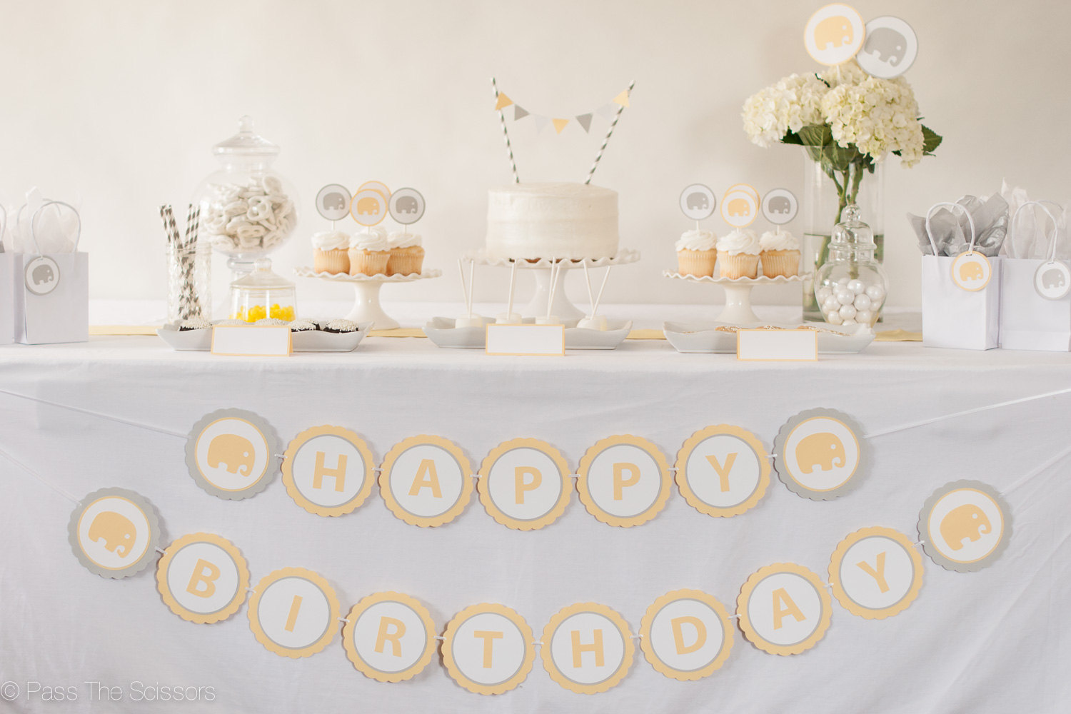 happy birthday banner elephant yellow gray pass the scissors yellow happy birthday banner