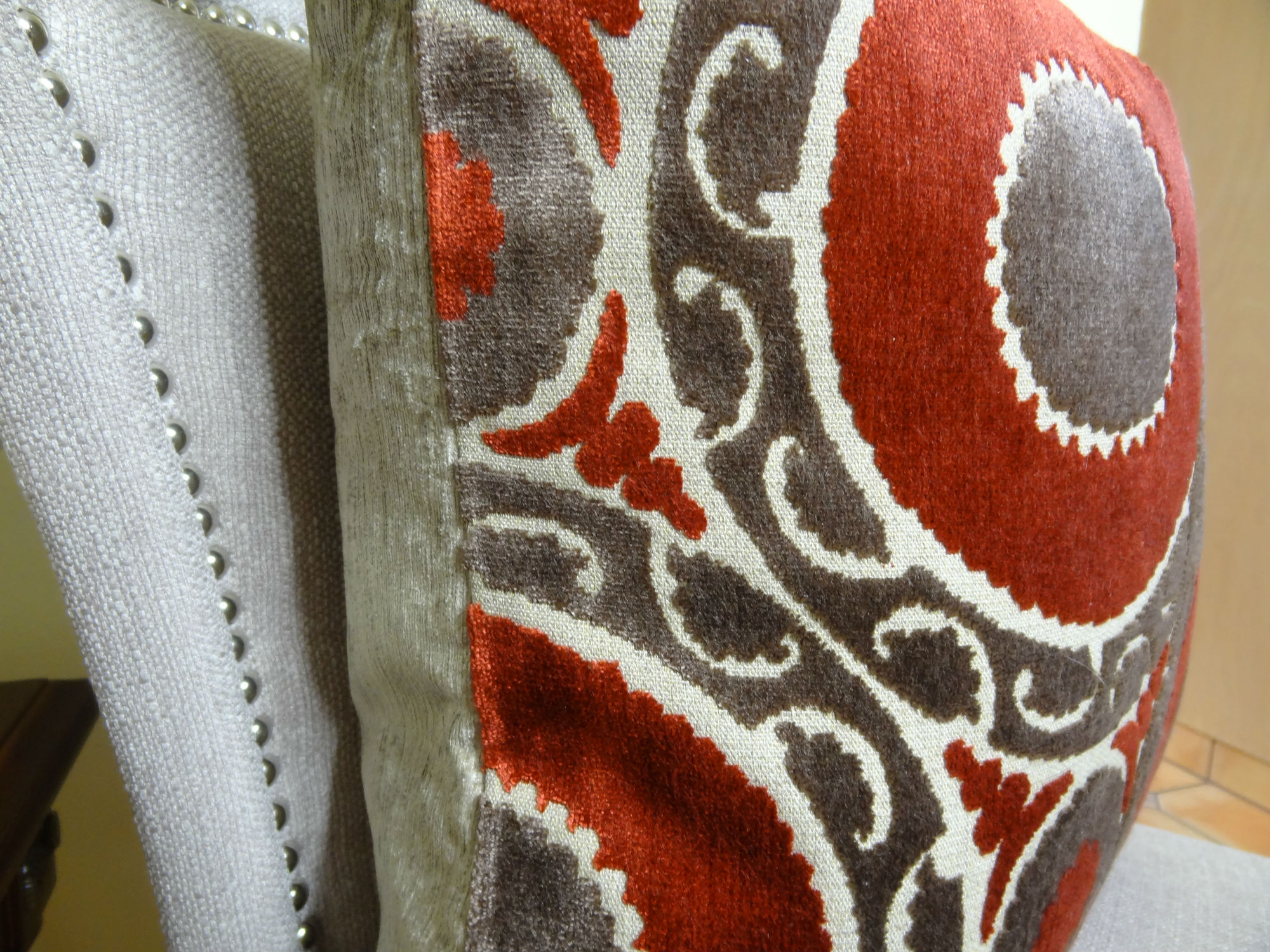 18 X 18 Designer Throw Pillow Cover Red Burgundy Brown Cream