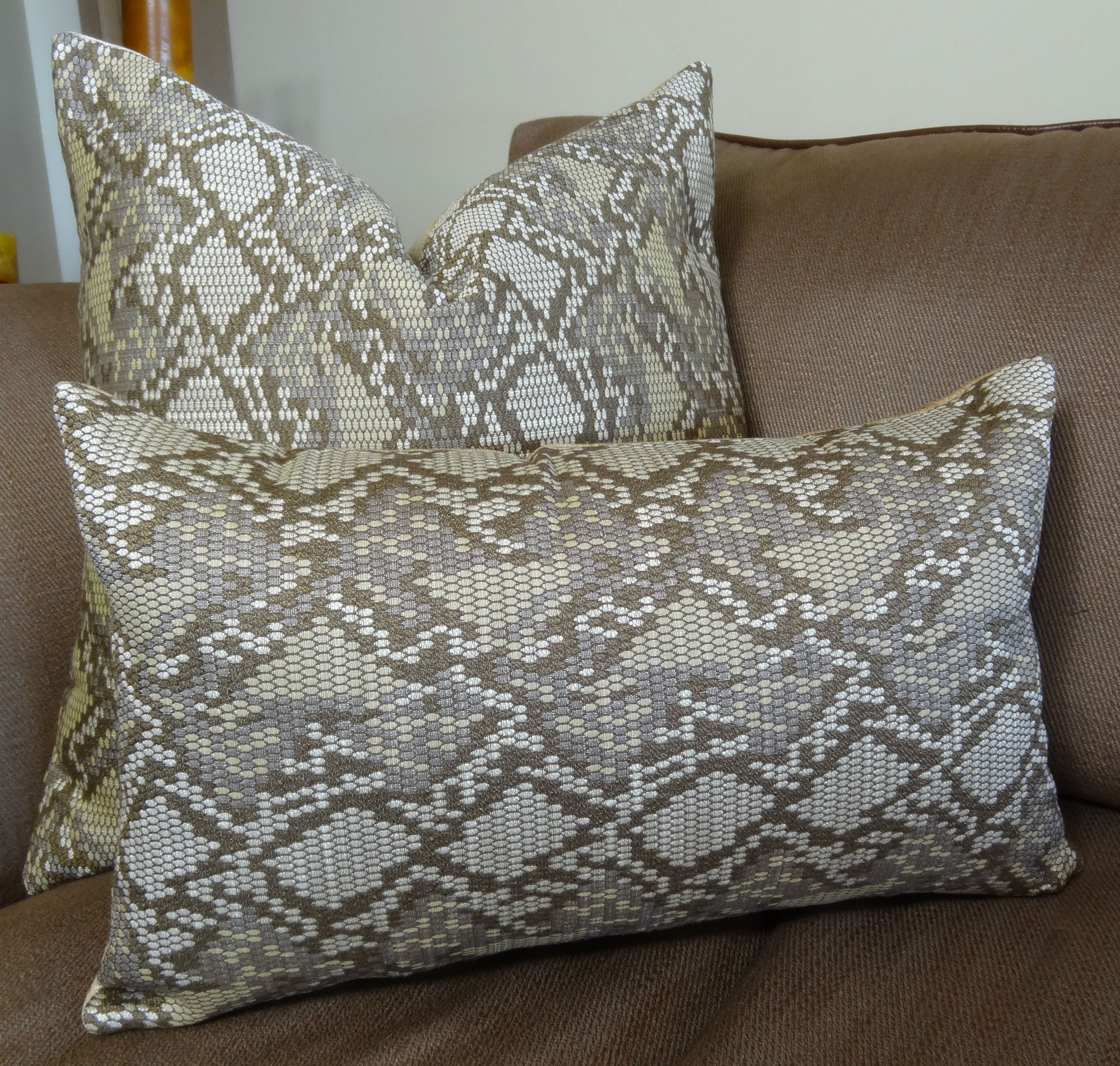 12 X 20 Decorative Designer Taupe Throw Pillow Diamond Braid