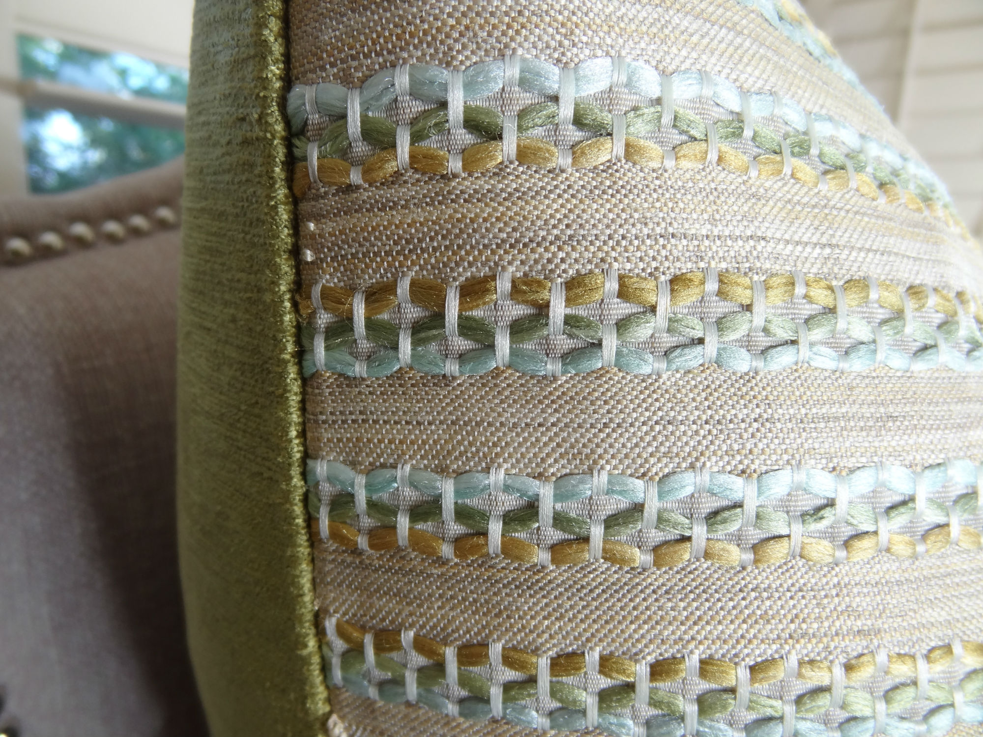 18 X 18 Luxury Stripe Throw Pillow Taupe Tan Light Blue Stripe