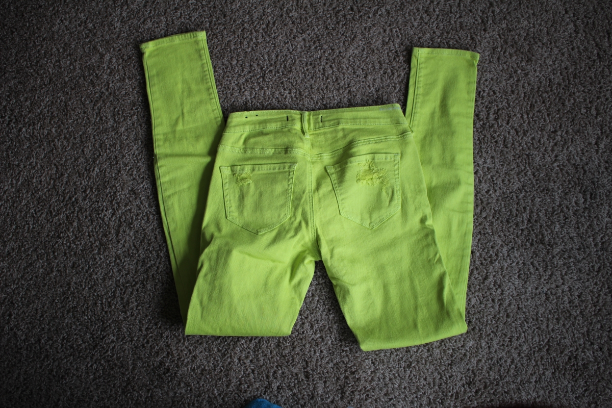 neon green distressed jeans