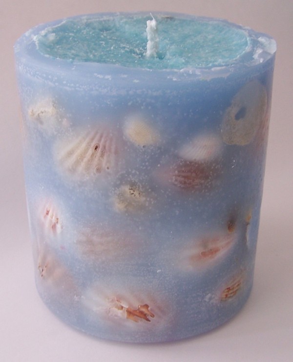 seashell embedded pillar candle on Storenvy