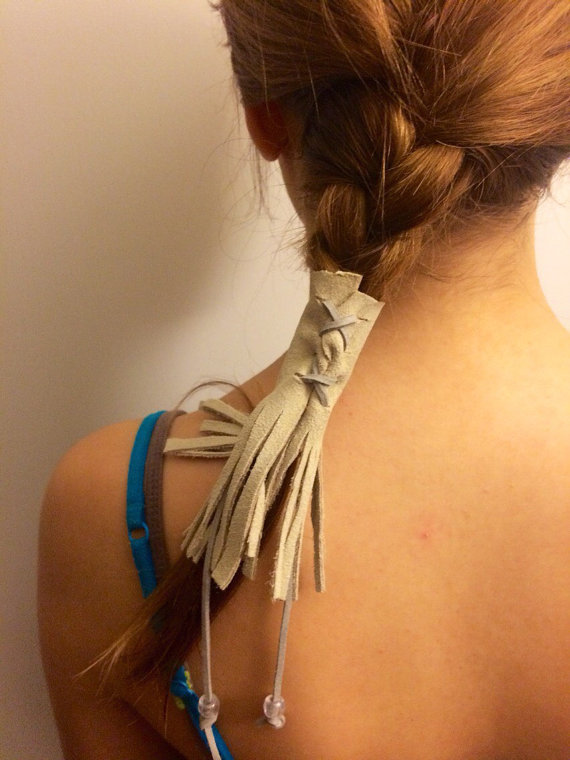 Handmade Leather Braid Wrap Fringe Hair Ties Hair Accessory