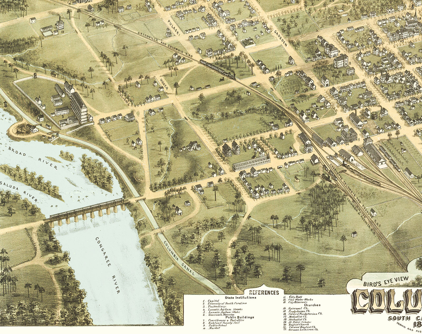 columbia south carolina in 1872 bird s eye view map aerial