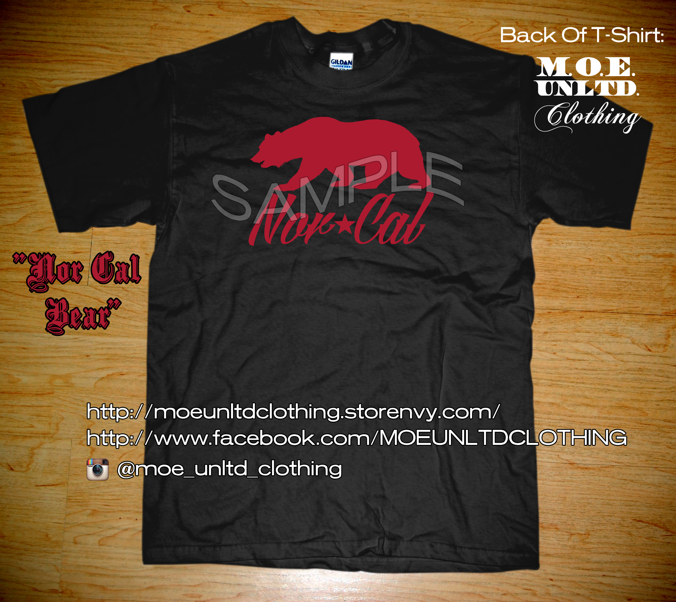 M O E Unltd Clothing Nor Cal Bear Men S T Shirt Black Red