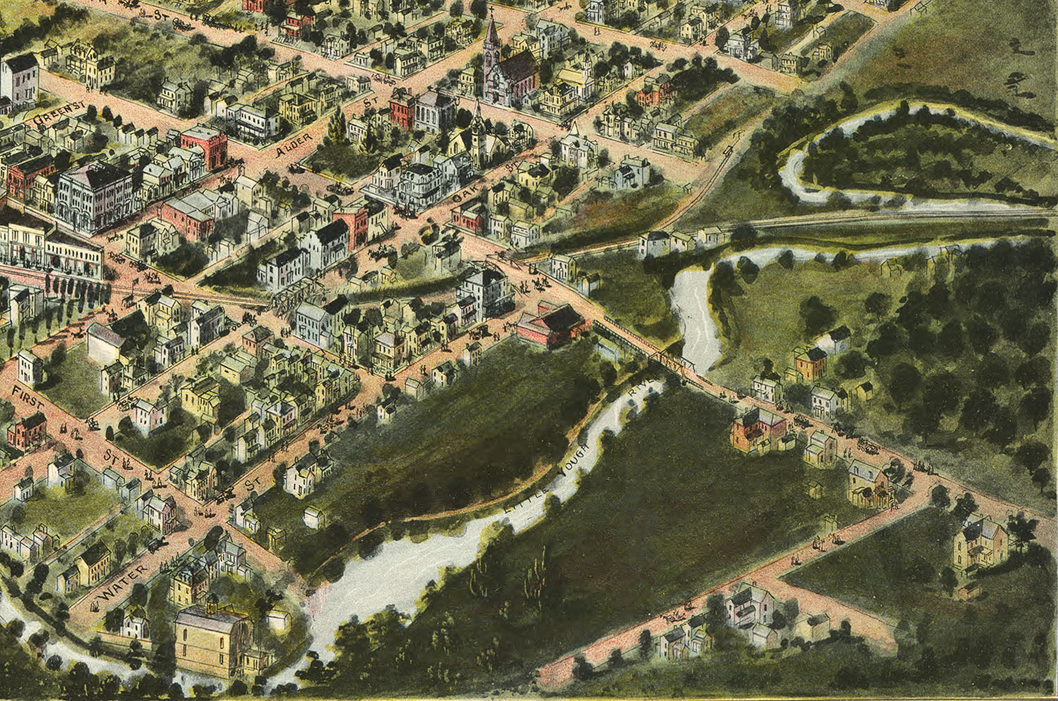 Oakland, Maryland in 1906 Bird's Eye View, Map, Aerial, Panorama