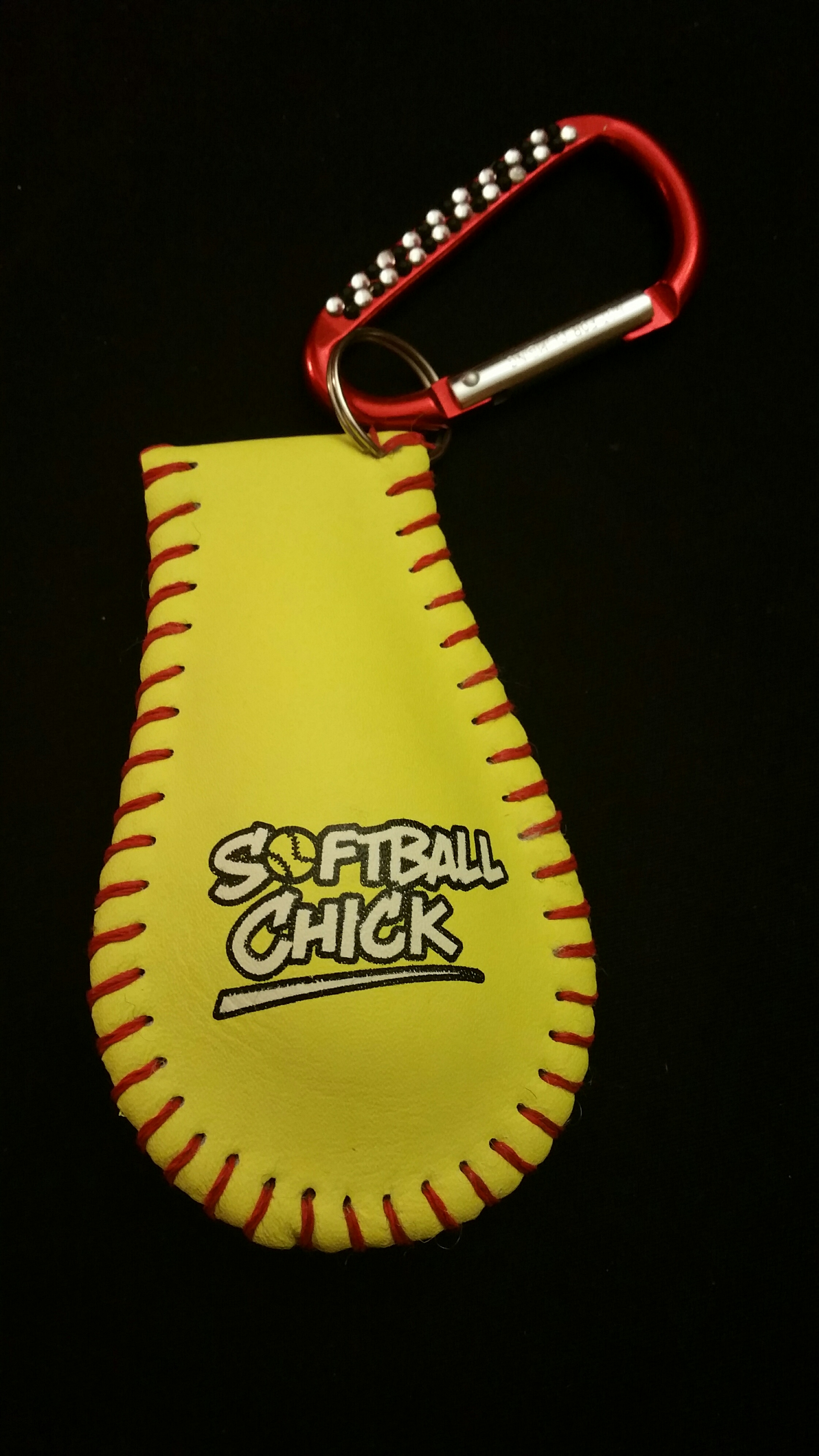 Softball Keychain with Jeweled Carabineer on Storenvy