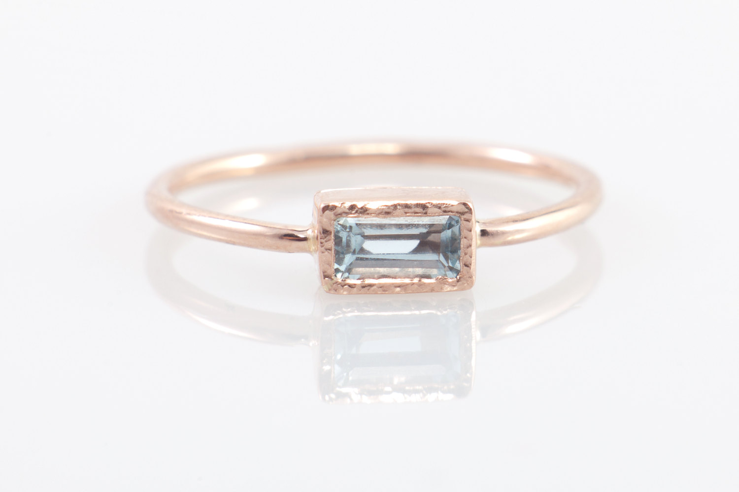 Aquamarine engagement ring in 14k rose gold, rectangular gemstone ring ...